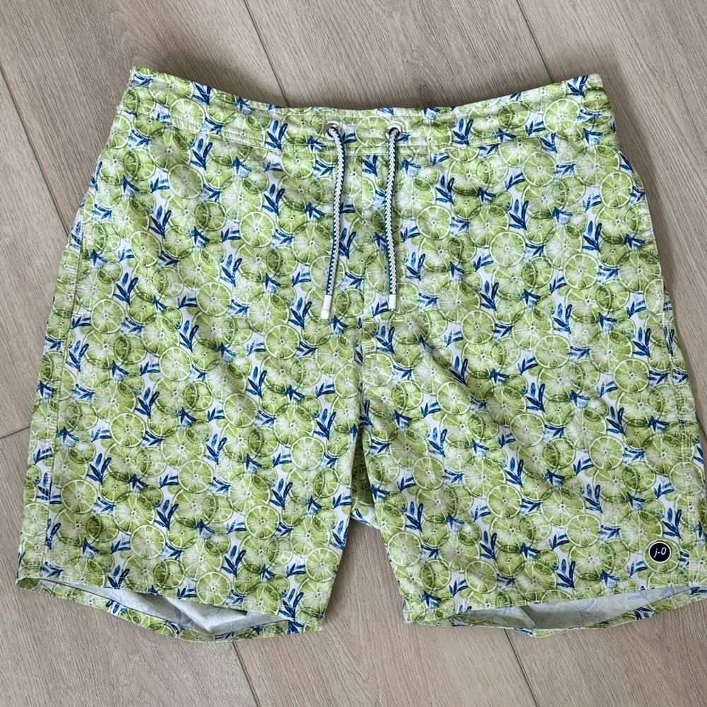 johnnie-O Green limes and Blue Leaf Pattern Swim Shorts